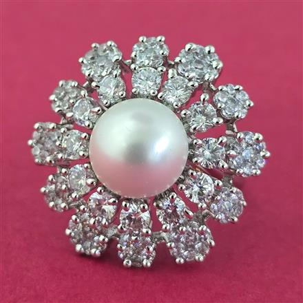 Cz Adjustable Ring With 2 Tone Rhodium Plating