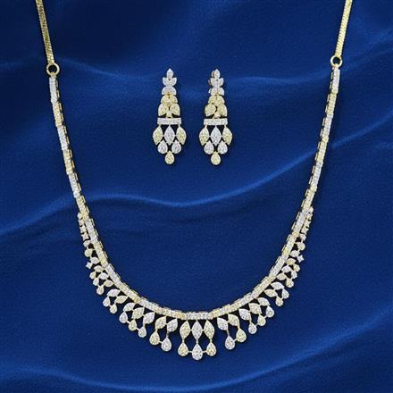 Cz Delicate Necklace Set With 2 Tone Rhodium Plating