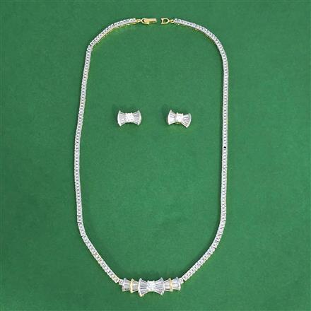 Cz Delicate Necklace Set With 2 Tone Rhodium Plating