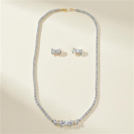 Cz Delicate Necklace Set With 2 Tone Rhodium Plating