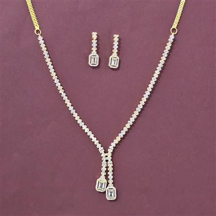 Cz Delicate Necklace Set With 2 Tone Rhodium Plating