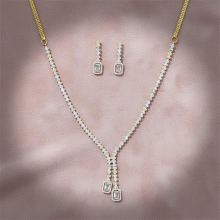 Cz Delicate Necklace Set With 2 Tone Rhodium Plating