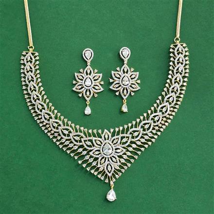Cz Classic Necklace Set With 2 Tone Rhodium Plating