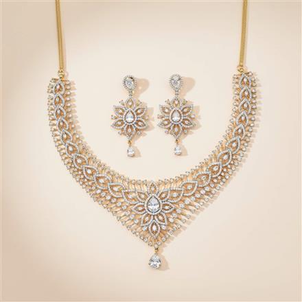 Cz Classic Necklace Set With 2 Tone Rhodium Plating