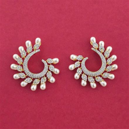 Cz Moti Earring With Mehndi 2 Tone Rhodium Plating