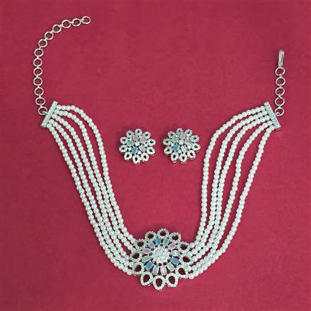 Cubic Zirconia Choker Necklace With Rhodium Plating