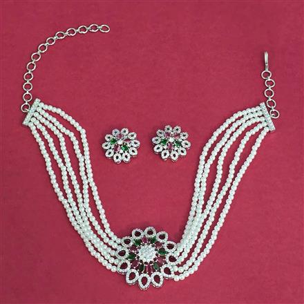 Cubic Zirconia Choker Necklace With Rhodium Plating