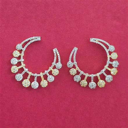 Cz Classic Earring With Mehndi 2 Tone Rhodium Plating