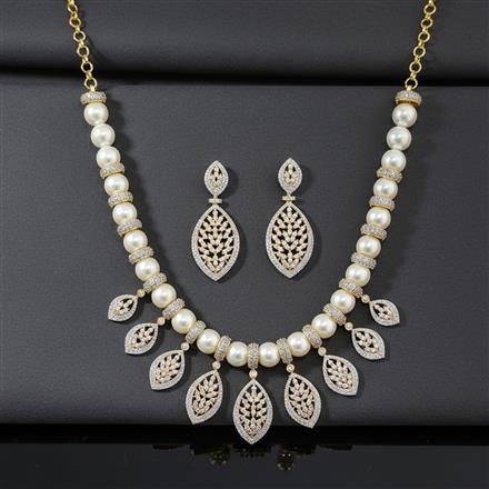 Cubic Zirconia Moti Necklace With 2 Tone Rhodium Plating