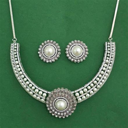 Cz Moti Necklace Set With Rhodium Plating