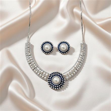 Cz Moti Necklace Set With Rhodium Plating