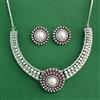 Cz Moti Necklace Set With Rhodium Plating