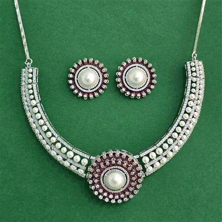 Cz Moti Necklace Set With Rhodium Plating