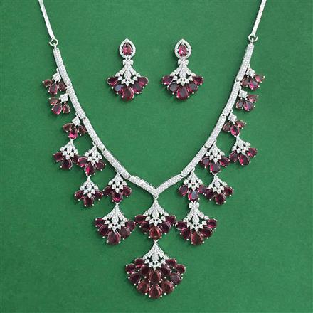 Cz Classic Necklace Set With Rhodium Plating