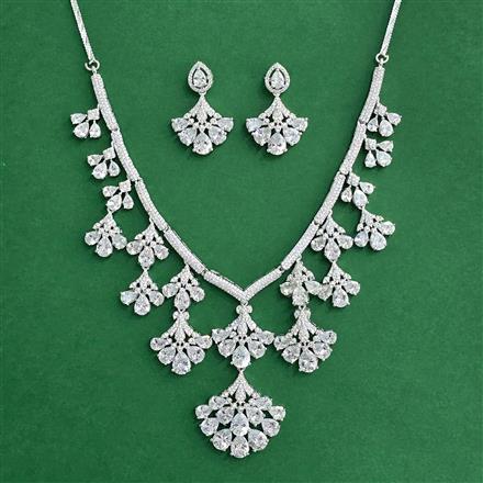 Cz Classic Necklace Set With Rhodium Plating