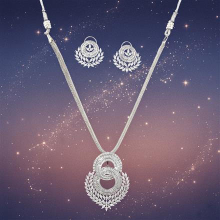 Cz Classic Pendant Set With 2 Tone Rhodium Plating