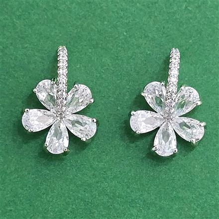Cz Delicate Earring With 2 Tone Rhodium Plating