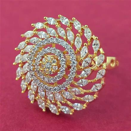 Cz Adjustable Ring With Mehndi 2 Tone Rhodium Plating