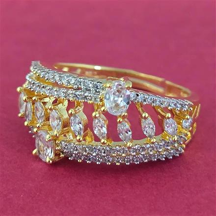 Cz Adjustable Ring With Mehndi 2 Tone Rhodium Plating