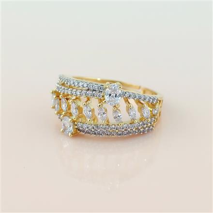 Cz Adjustable Ring With Mehndi 2 Tone Rhodium Plating