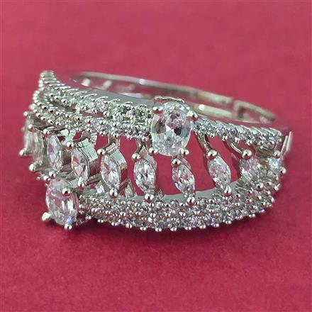 Cz Adjustable Ring With Mehndi 2 Tone Rhodium Plating