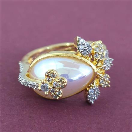 Cz Moti Ring With Mehndi 2 Tone Rhodium Plating