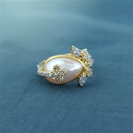 Cz Moti Ring With Mehndi 2 Tone Rhodium Plating