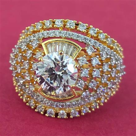 Cz Adjustable Ring With Mehndi 2 Tone Rhodium Plating