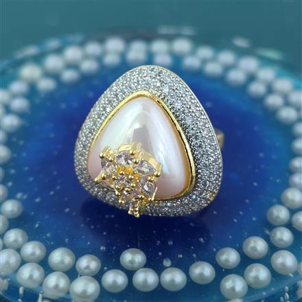 Cz Moti Ring With 2 Tone Rhodium Plating