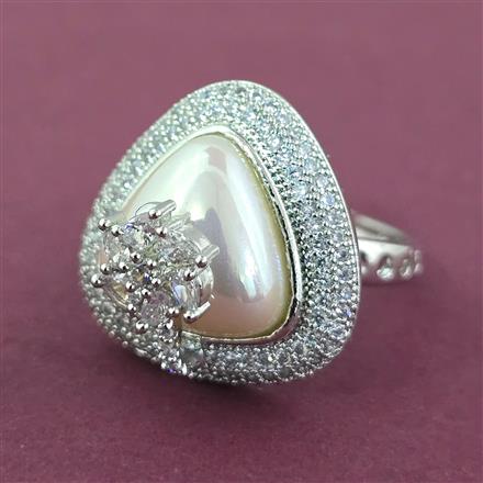 Cz Moti Ring With 2 Tone Rhodium Plating