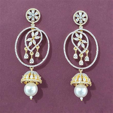 Cz Classic Earring With Mehndi 2 Tone Rhodium Plating