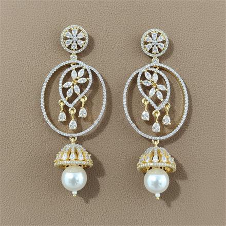 Cz Classic Earring With Mehndi 2 Tone Rhodium Plating