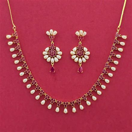 Cz Moti Necklace Set With Gold Plating
