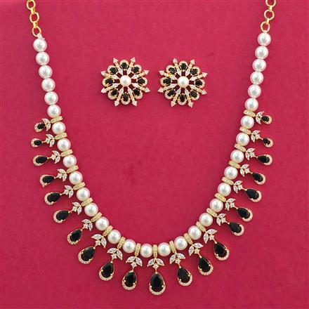 Cz Moti Necklace Set With Gold Plating