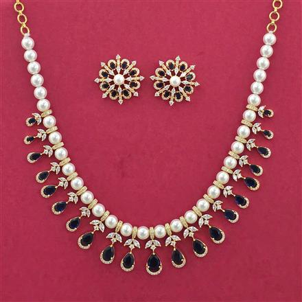 Cz Moti Necklace Set With Gold Plating