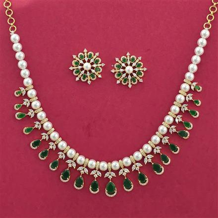 Cz Moti Necklace Set With Gold Plating