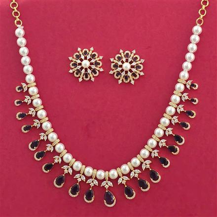 Cz Moti Necklace Set With Gold Plating