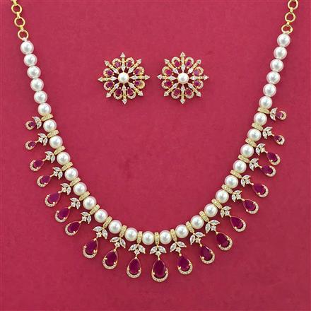 Cz Moti Necklace Set With Gold Plating