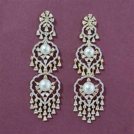 Cz Classic Earring With 2 Tone Rhodium Plating