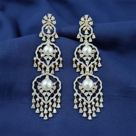 Cz Classic Earring With 2 Tone Rhodium Plating