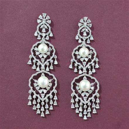 Cz Classic Earring With 2 Tone Rhodium Plating