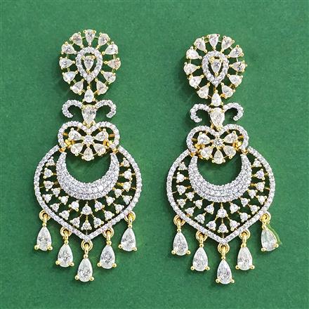 Cz Classic Earring With Mehndi 2 Tone Rhodium Plating