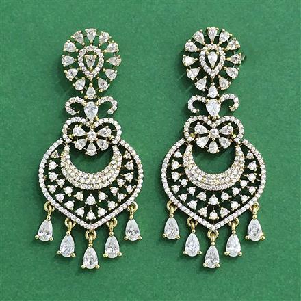 Cz Classic Earring With Mehndi 2 Tone Rhodium Plating