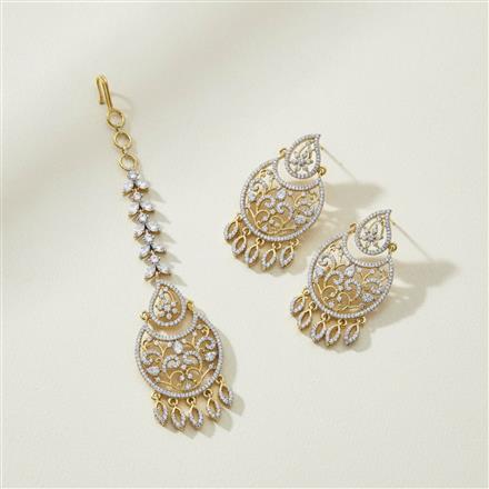 Cz Classic Earring Tikka With Mehndi 2 Tone Rhodium Plating