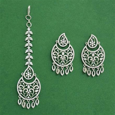 Cz Classic Earring Tikka With Mehndi 2 Tone Rhodium Plating