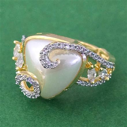 Cubic Zirconia Adjustable Ring With Mehndi 2 Tone Rhodium Plating