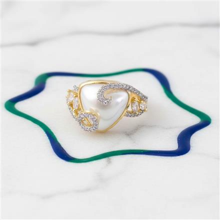 Cubic Zirconia Adjustable Ring With Mehndi 2 Tone Rhodium Plating