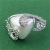Cubic Zirconia Adjustable Ring With Mehndi 2 Tone Rhodium Plating