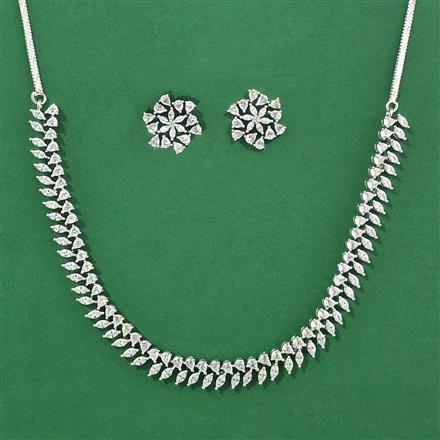 Cubic Zirconia Classic Necklace Set With 2 Tone Rhodium Plating