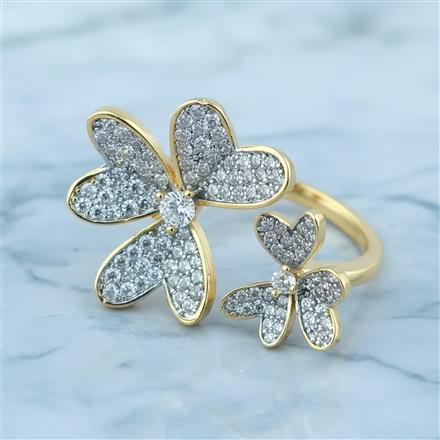 Cz Adjustable Ring With 2 Tone Rhodium Plating